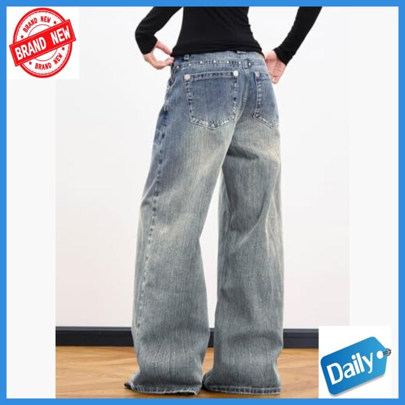 90s Vintage Baggy Jeans Loose Fit Mid Rise Wide Leg Denim Pants - Picture 4 of 7